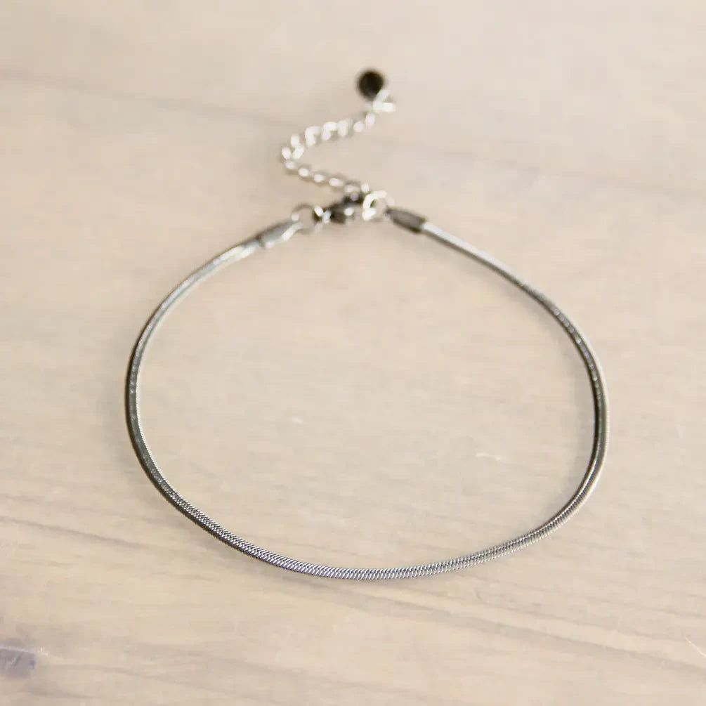 BAZOU Roestvrijstalen enkelband plat snake - zilver - AN910
