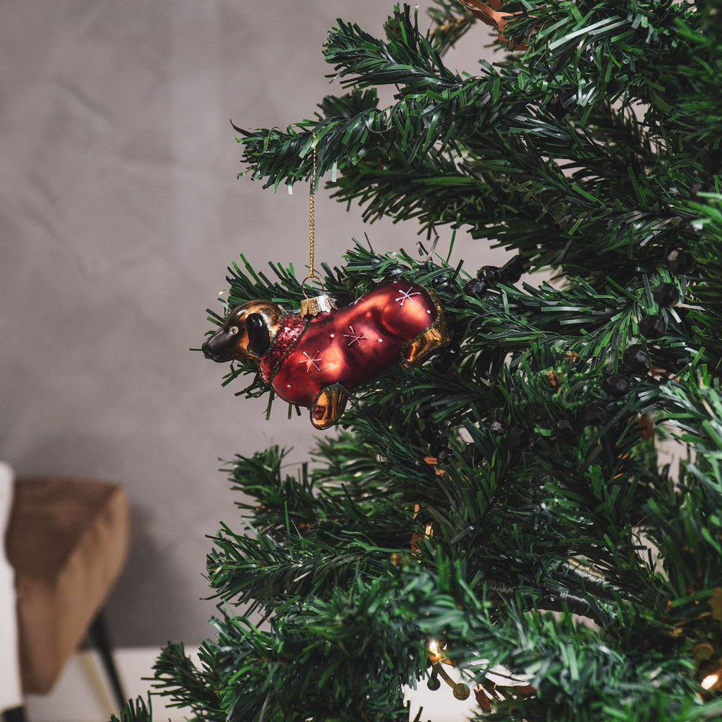 Kersthanger - Visgerei - Glas - Bruin/Rood - 9x3,5x6cm