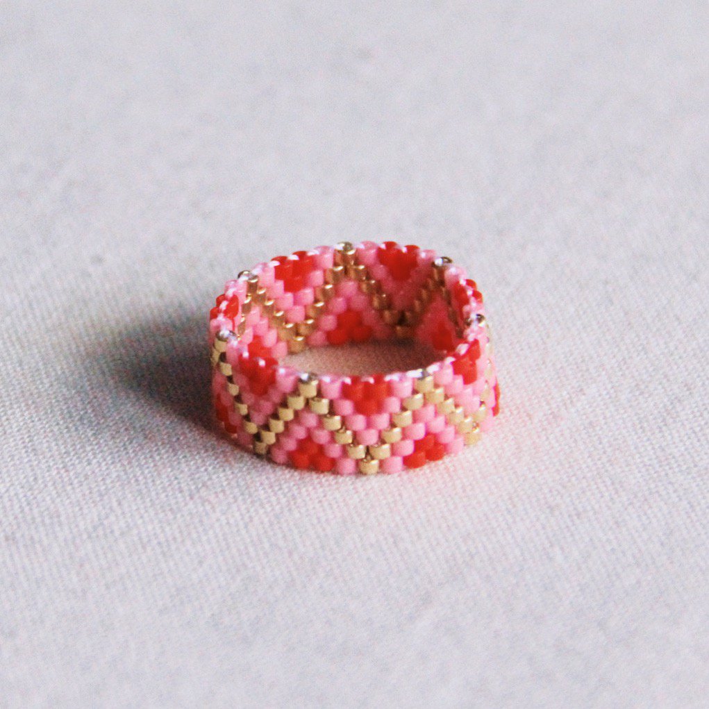 BAZOU Weven ring zigzag - rood/roze