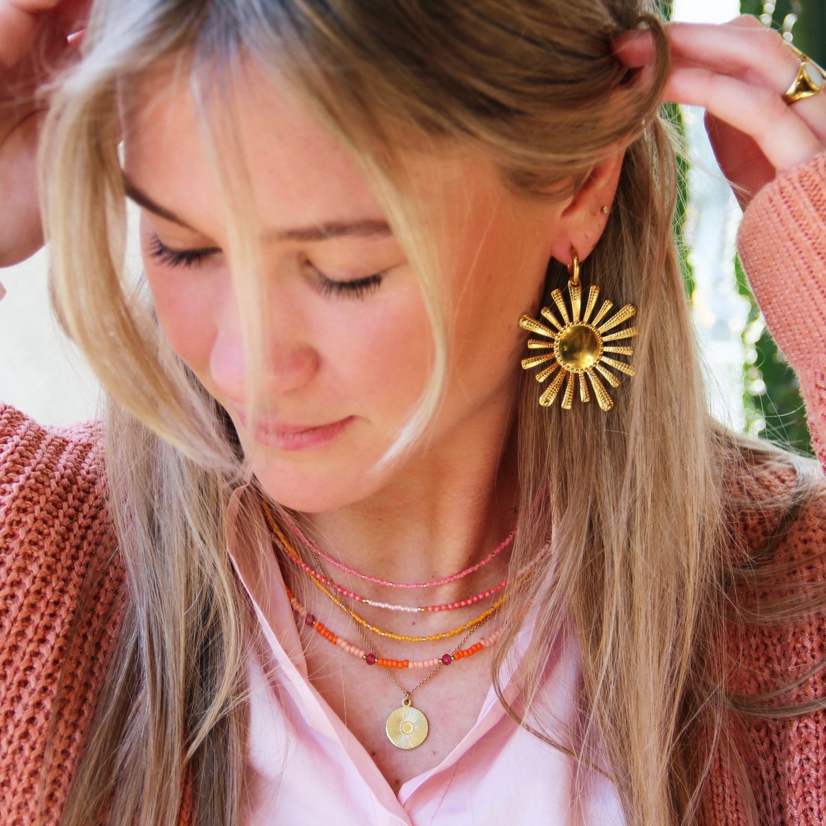BAZOU Kralen ketting oranje/paars