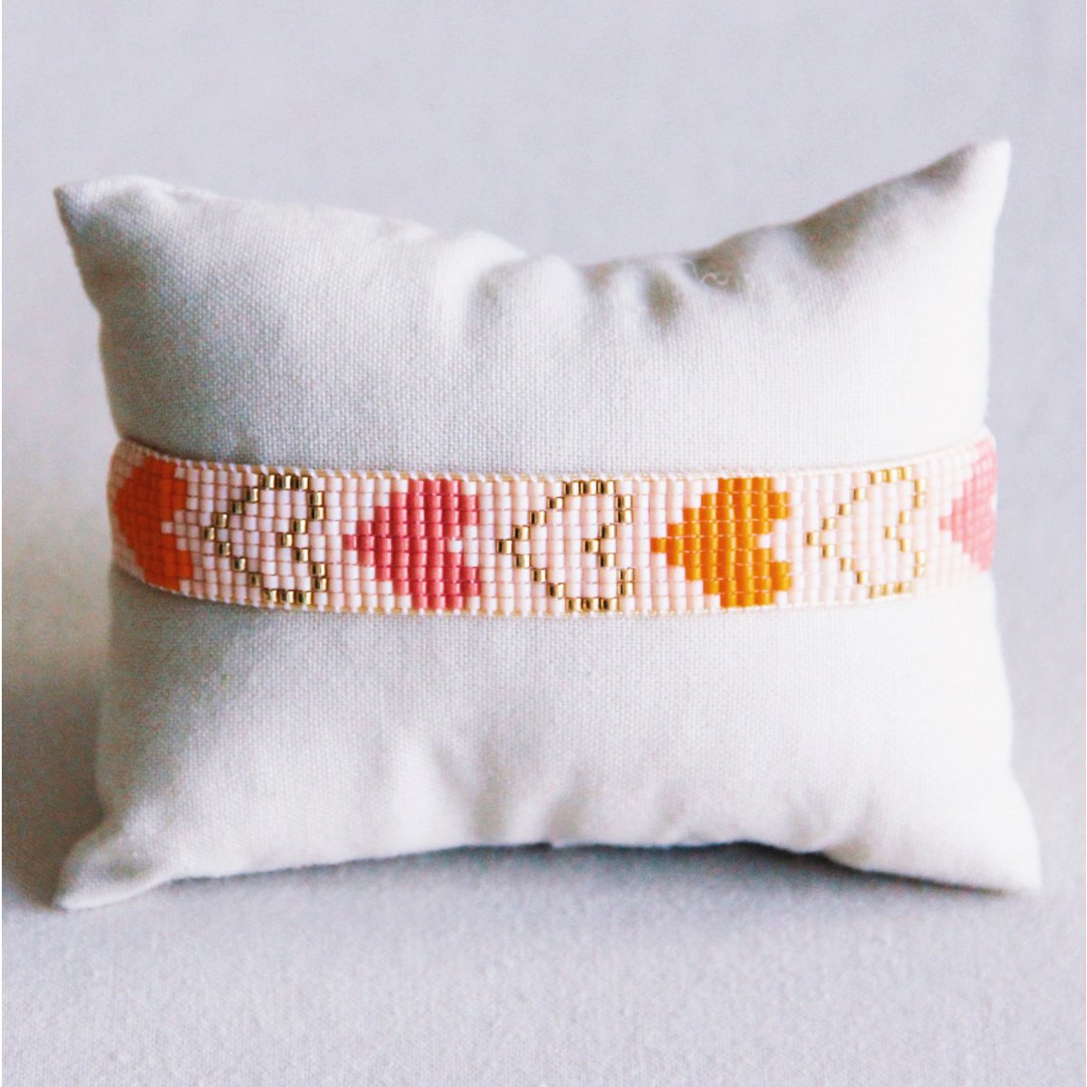 Hart geweven armband - naakt/oranje/zalm