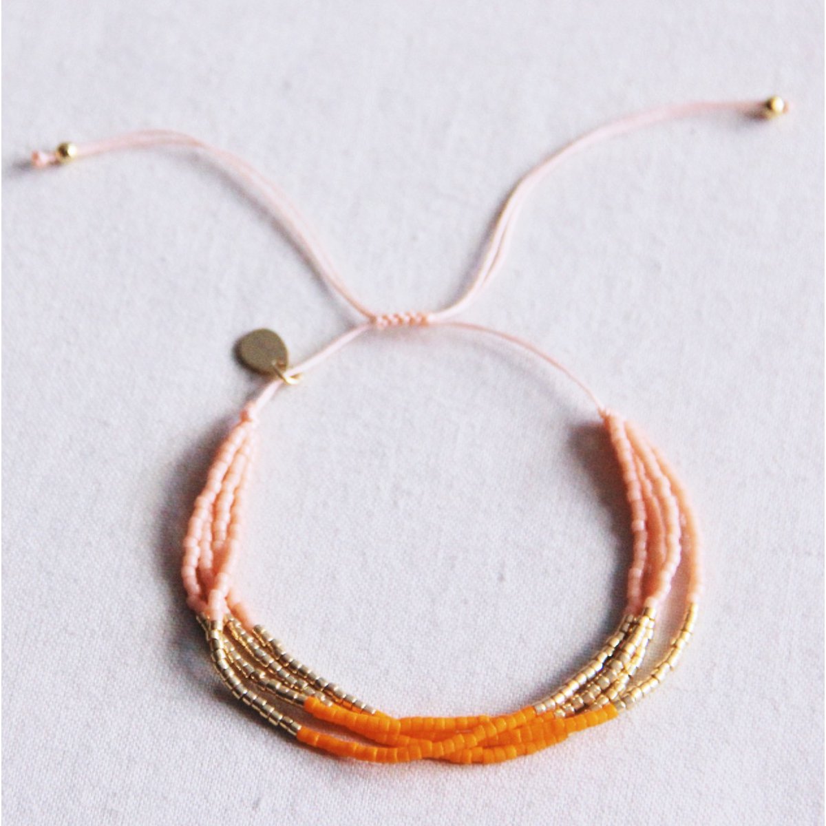 BAZOU Viervoudige Miyuki -armband - Zalm/oranje/GOLDPLATED