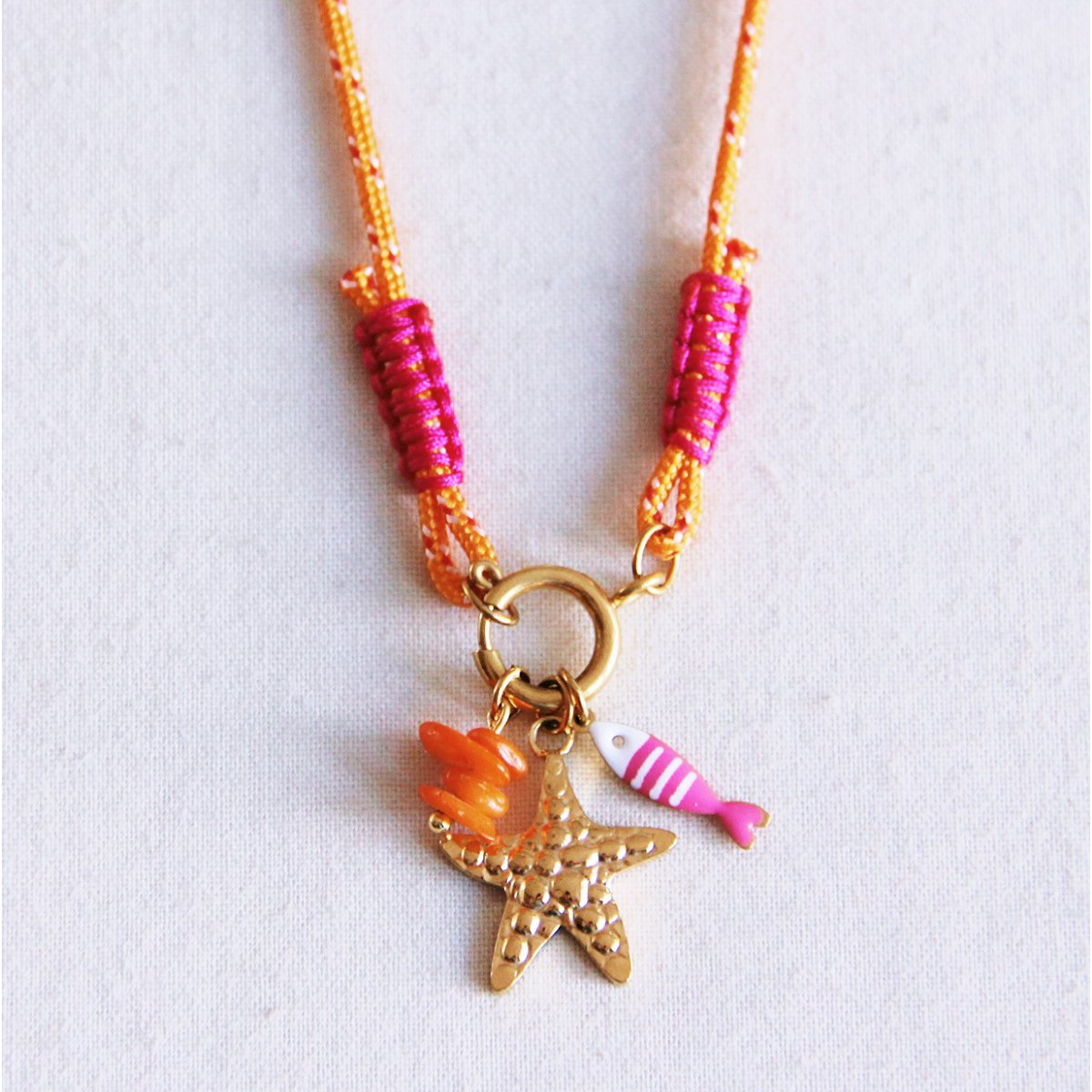 BAZOU RVS Surfketting met charmes - oranje/roze
