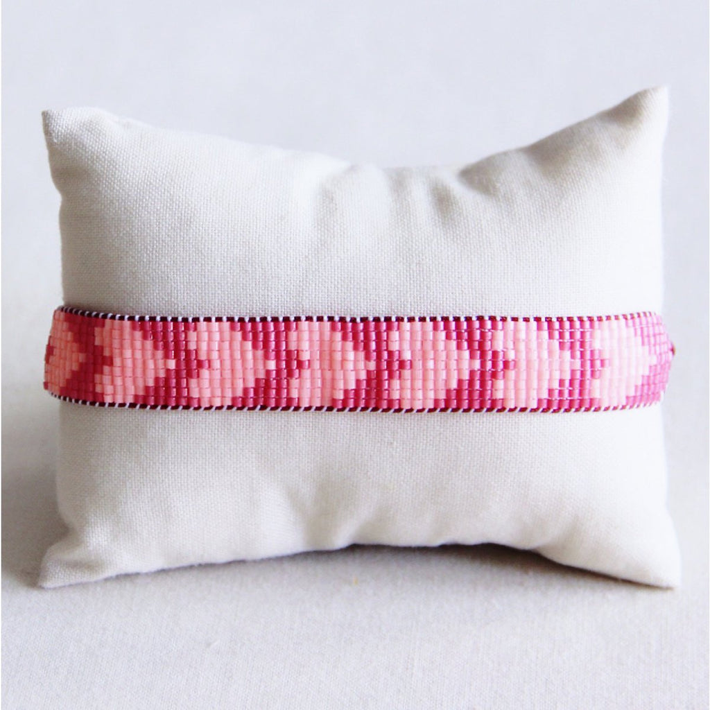Hart geweven armband - roze/fuchsia