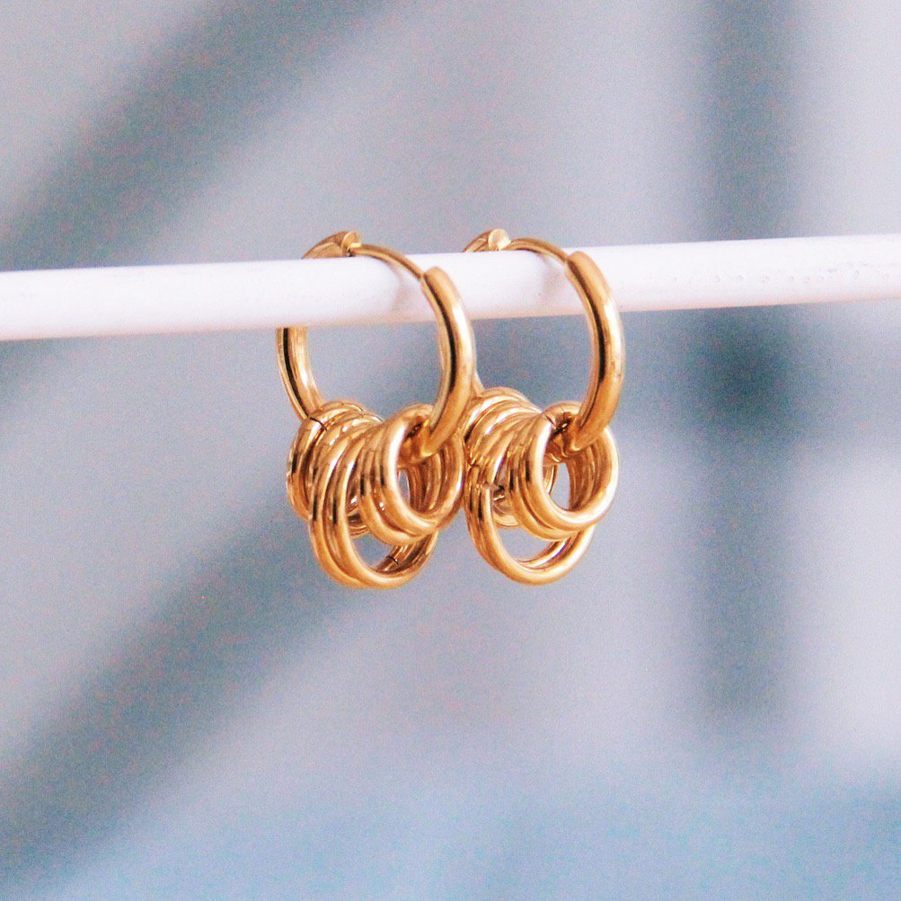 BAZOU RVS oorbel met ringen - goud