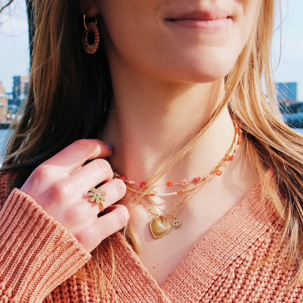 BAZOU RVS D-chain ketting met versierd hart - goud