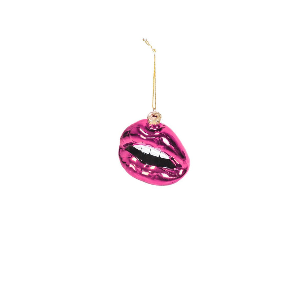 Ornament - Kersthanger - Lip - Glas - Roze - 8,5x3,5x8,5cm