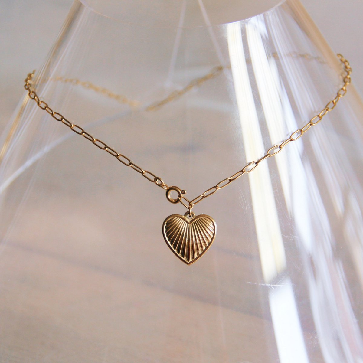 BAZOU RVS D-chain ketting met versierd hart - goud