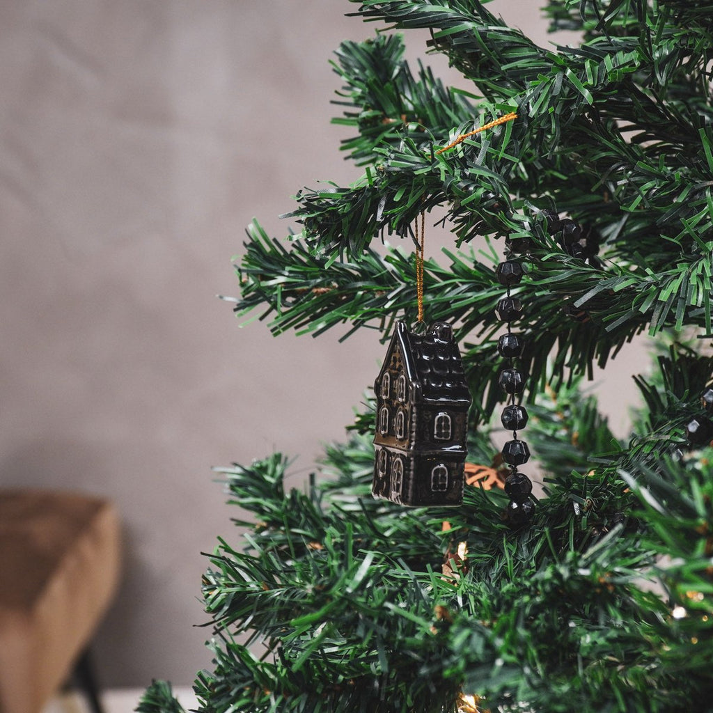 Kersthanger - Huisje - Keramiek - Zwart - 3,5x2x6,5cm