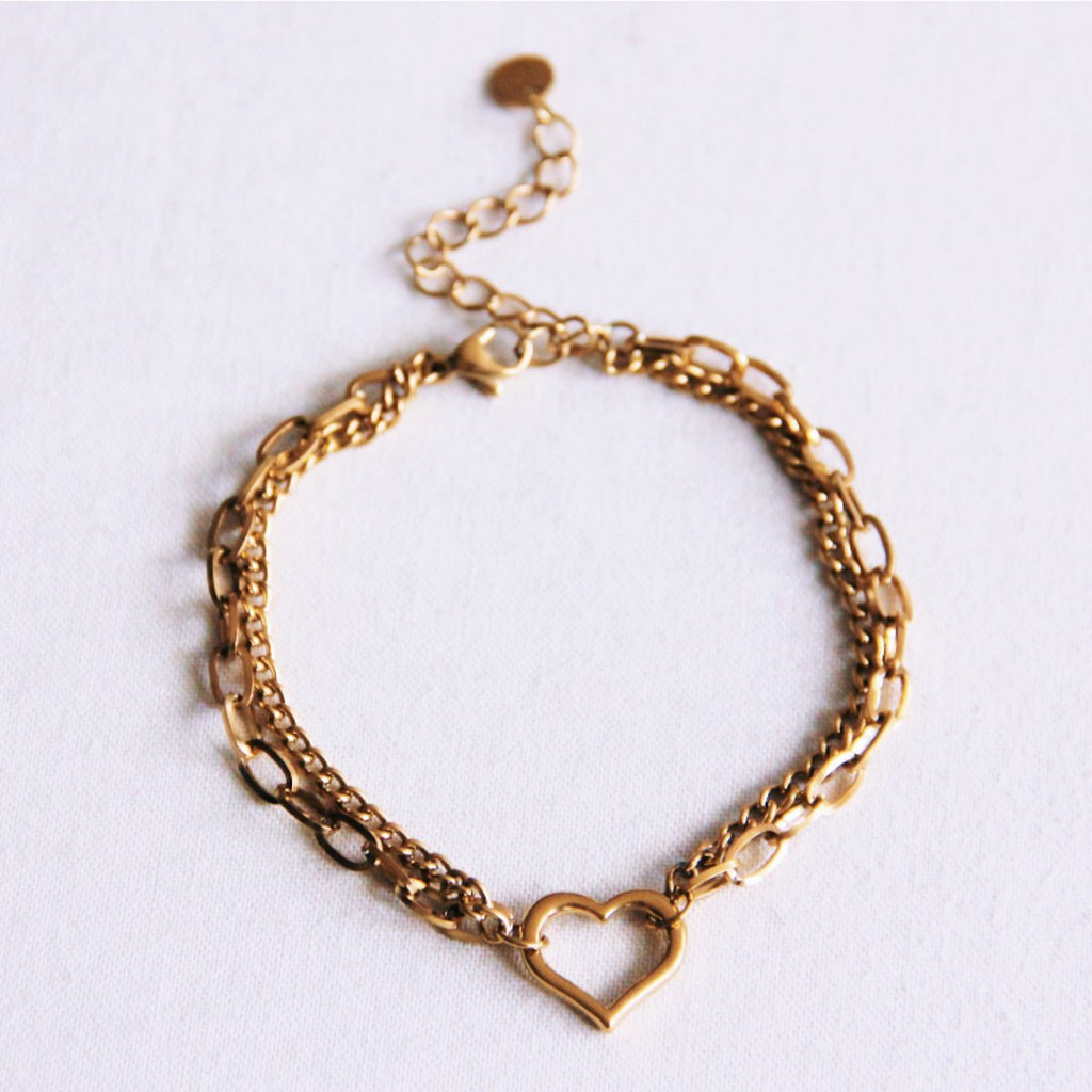 BAZOU Dubbele schakelarmband met open hart - goud