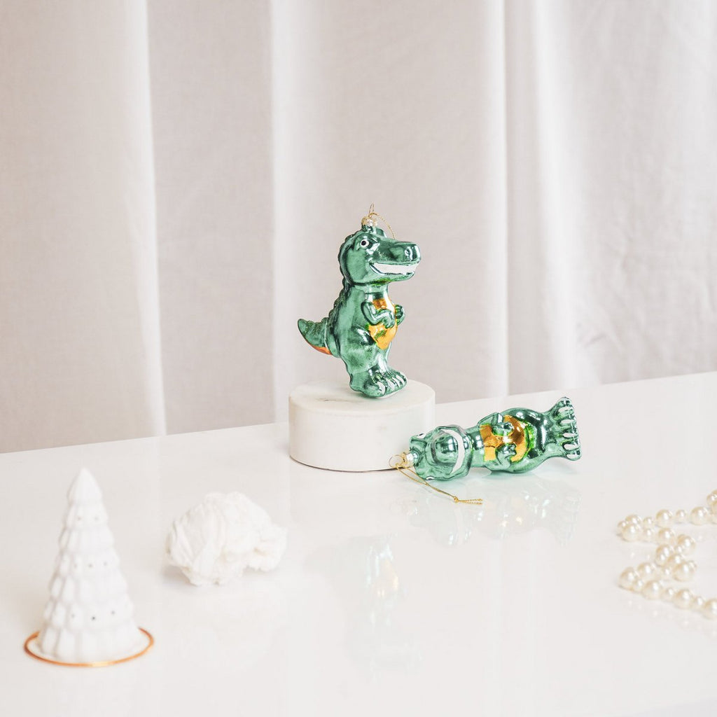 Kersthanger - Dino - Glas - Groen - 4,5x9,5x12,5cm