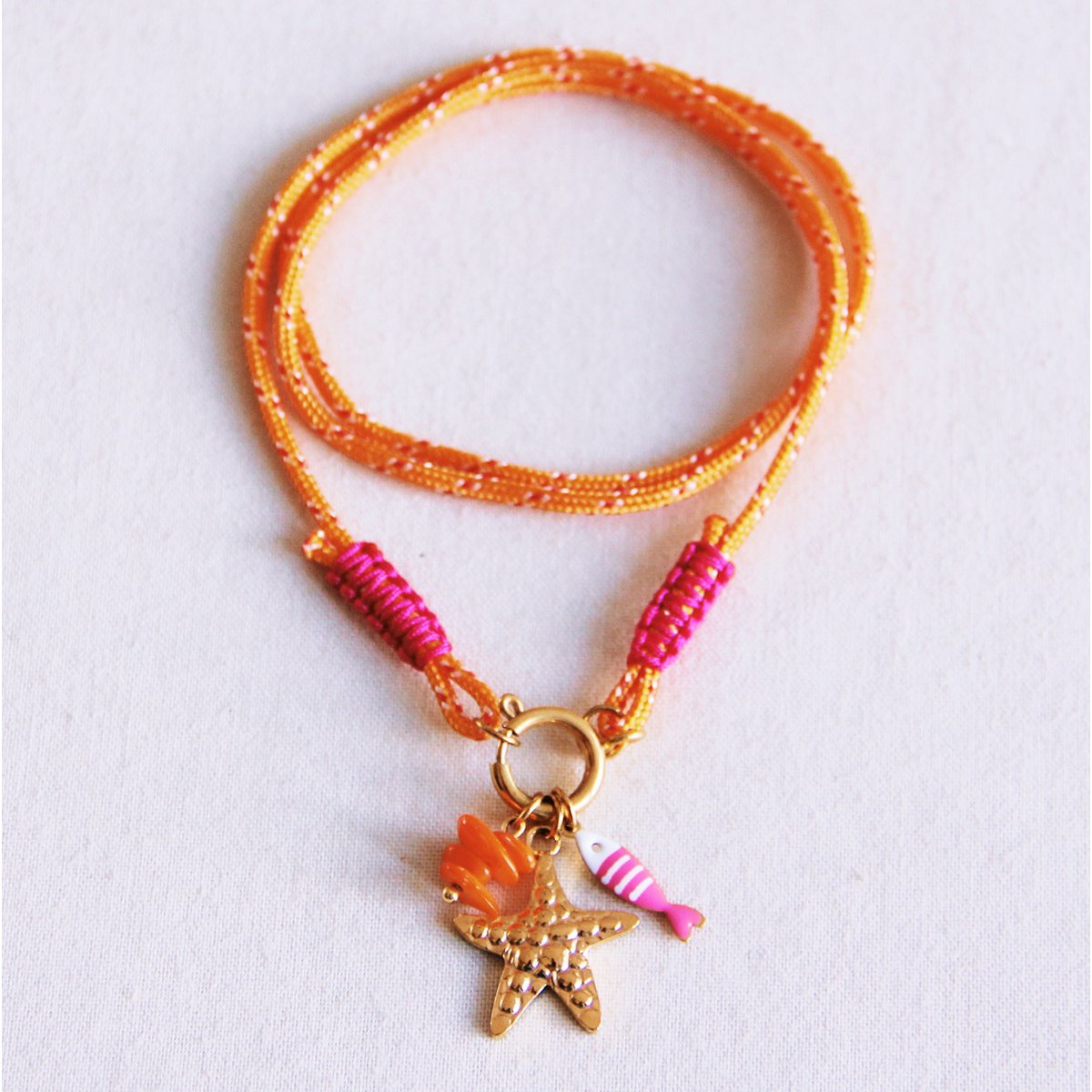 BAZOU RVS Surfketting met charmes - oranje/roze