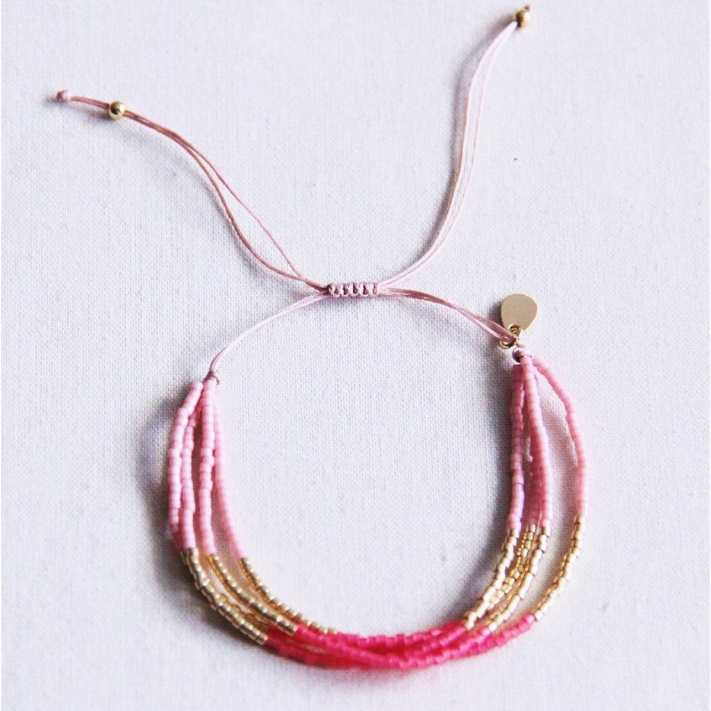 BAZOU Viervoudige Miyuki -armband - roze/magenta/Goldplated