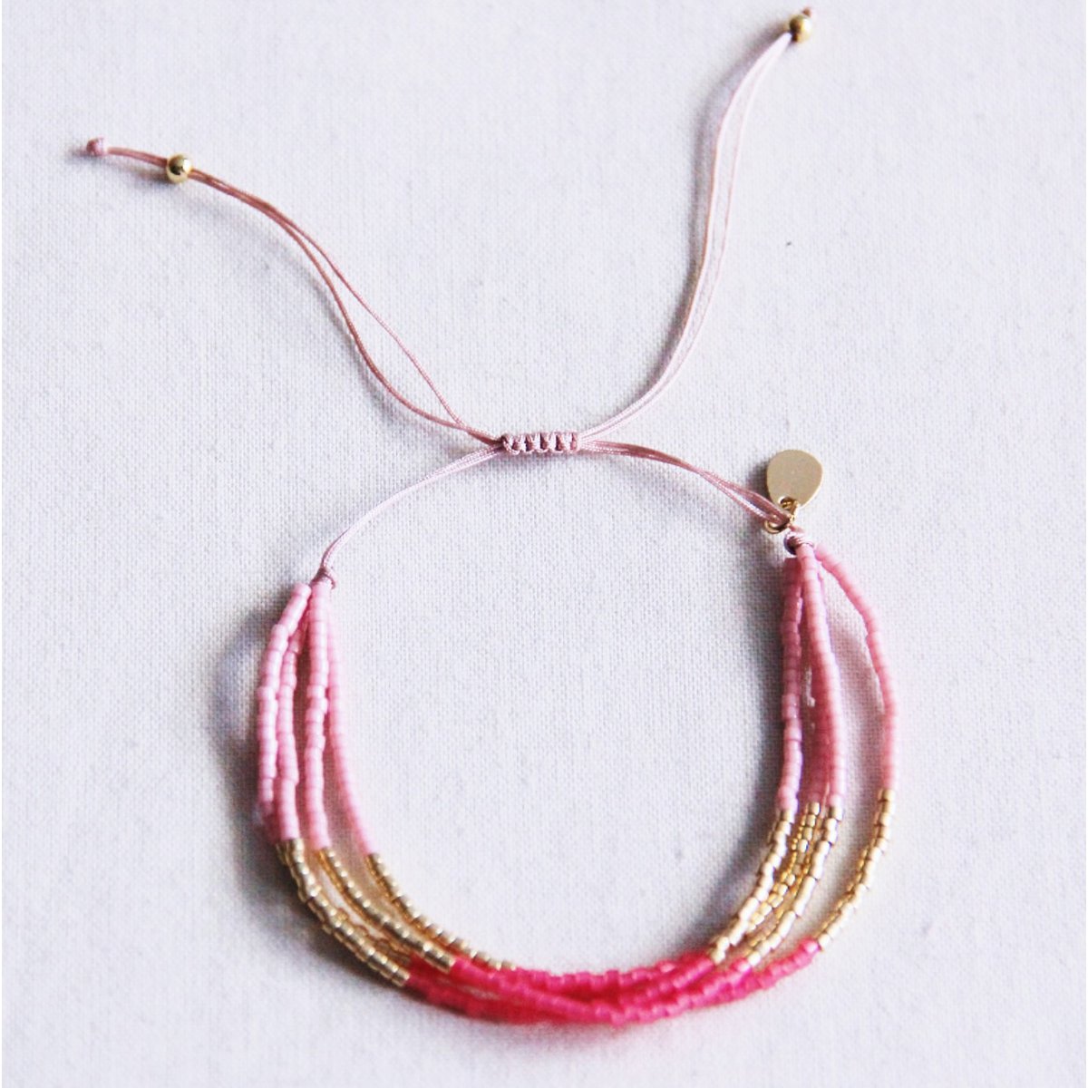 BAZOU Viervoudige Miyuki -armband - roze/magenta/Goldplated