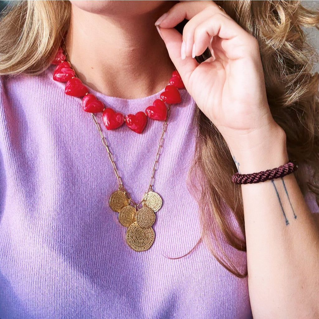 BAZOU XL Hart Bead ketting - lichtroze