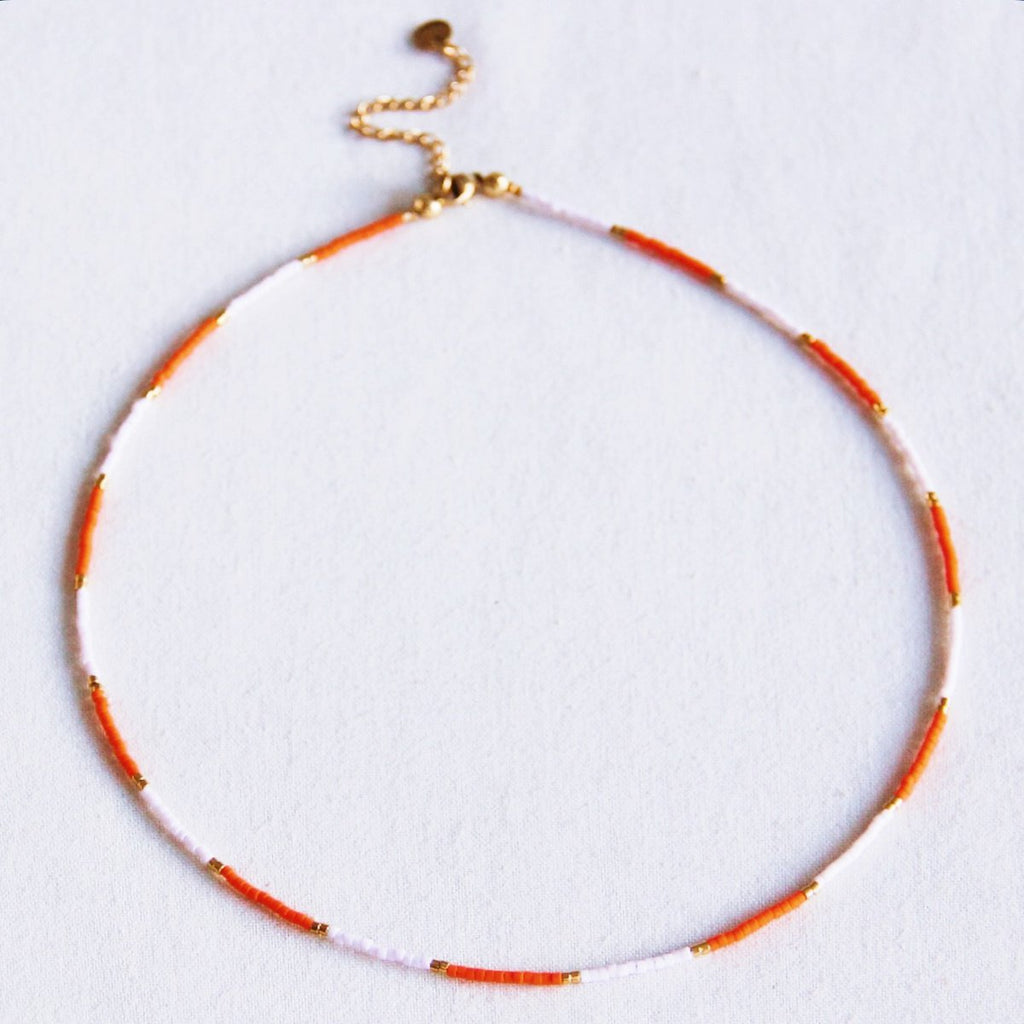 BAZOU Kralen ketting oranje/paars
