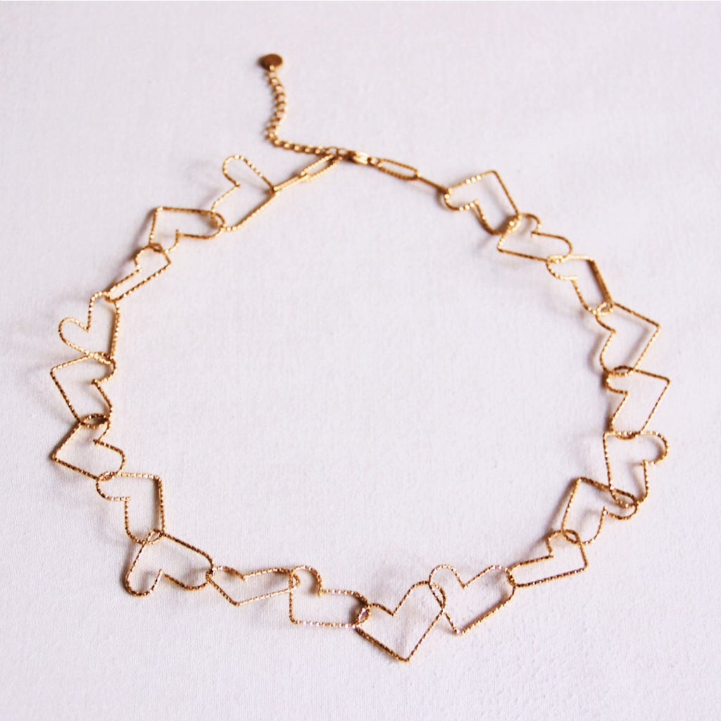 BAZOU Gekoppelde harten ketting 'groot'