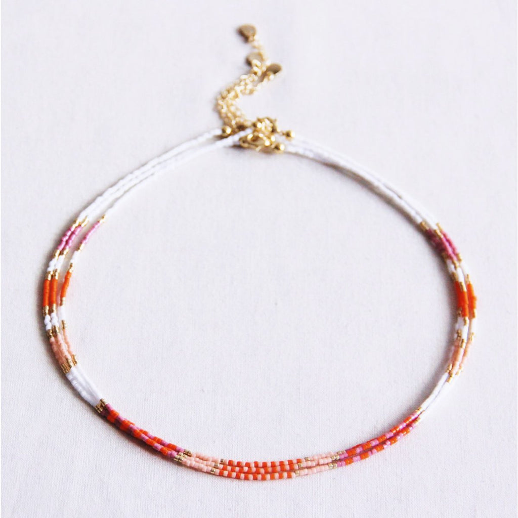 BAZOU Kralen ketting wit/paars/oranje/naakt