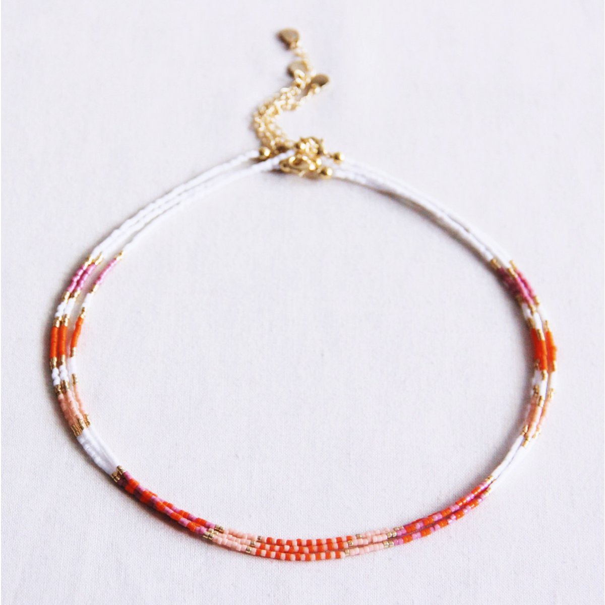BAZOU Kralen ketting wit/paars/oranje/naakt