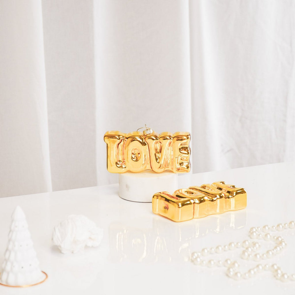 Ornament Kersthanger LOVE - Goud - Glas - 14,5x3,5x7cm