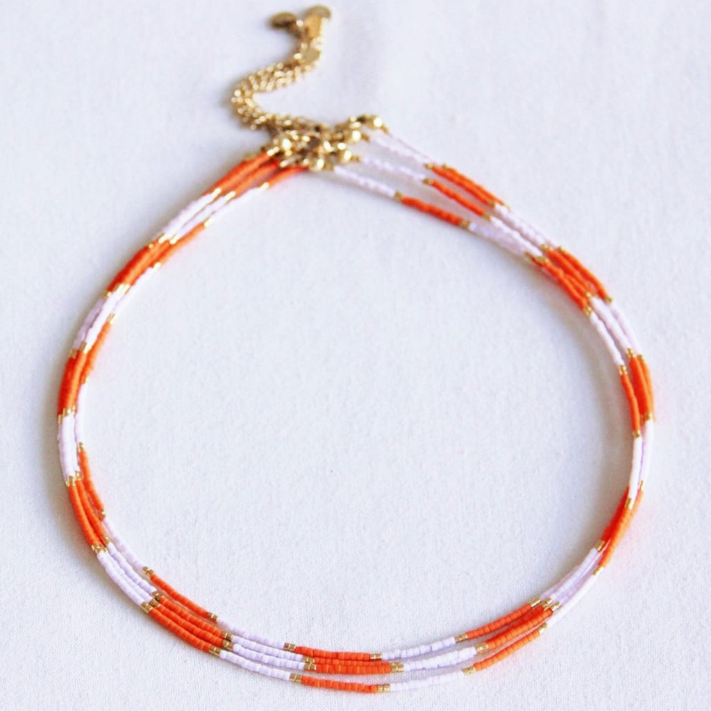BAZOU Kralen ketting oranje/paars