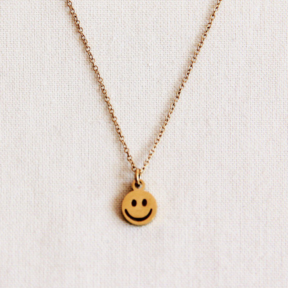 Edelstalen fijne ketting met smiley - goud