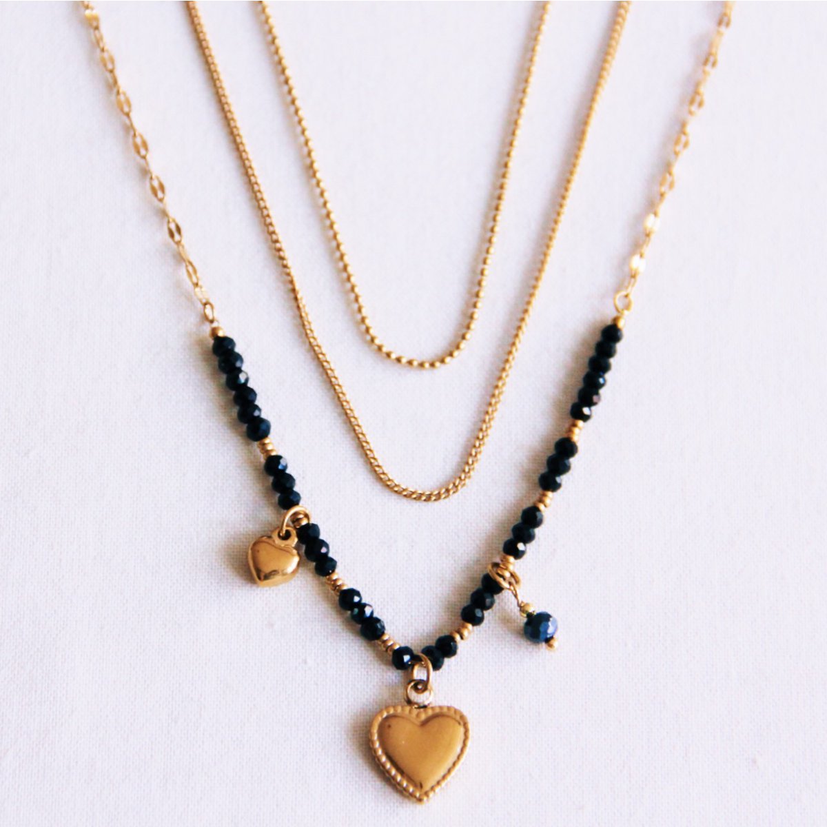 BAZOU Drievoudige ketting met facetten en bedels - zwart