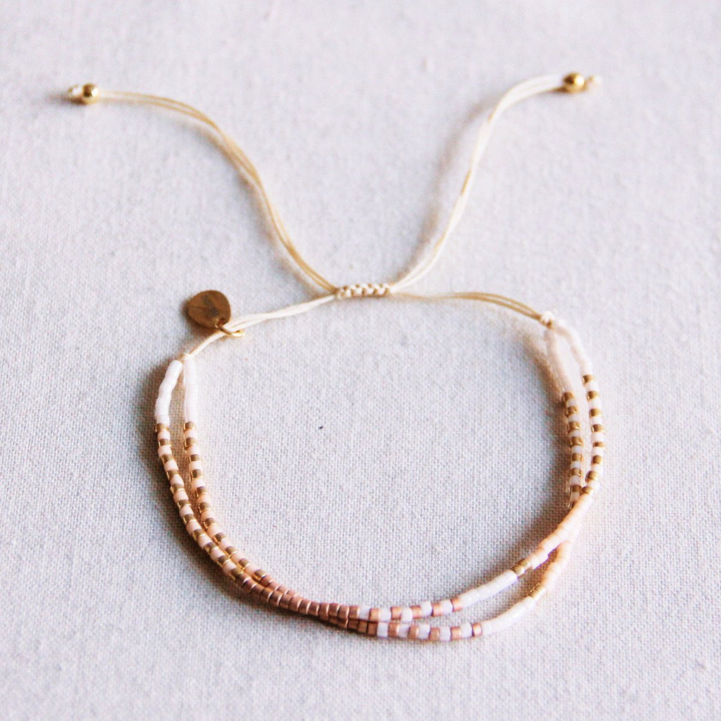 BAZOU Dubbele Miyuki -armband - naakt/wit/taupe