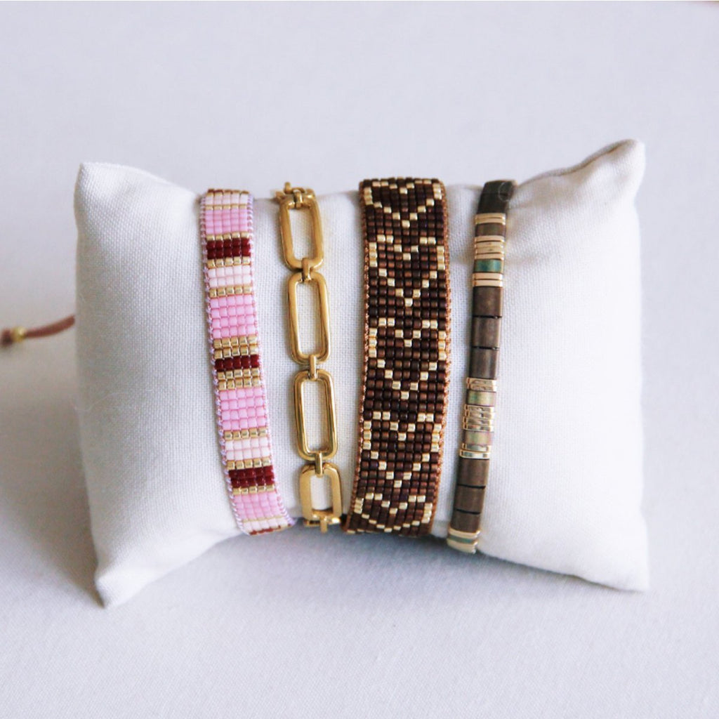BAZOU Tilabead -armband - Mocha/Gold -vergulde