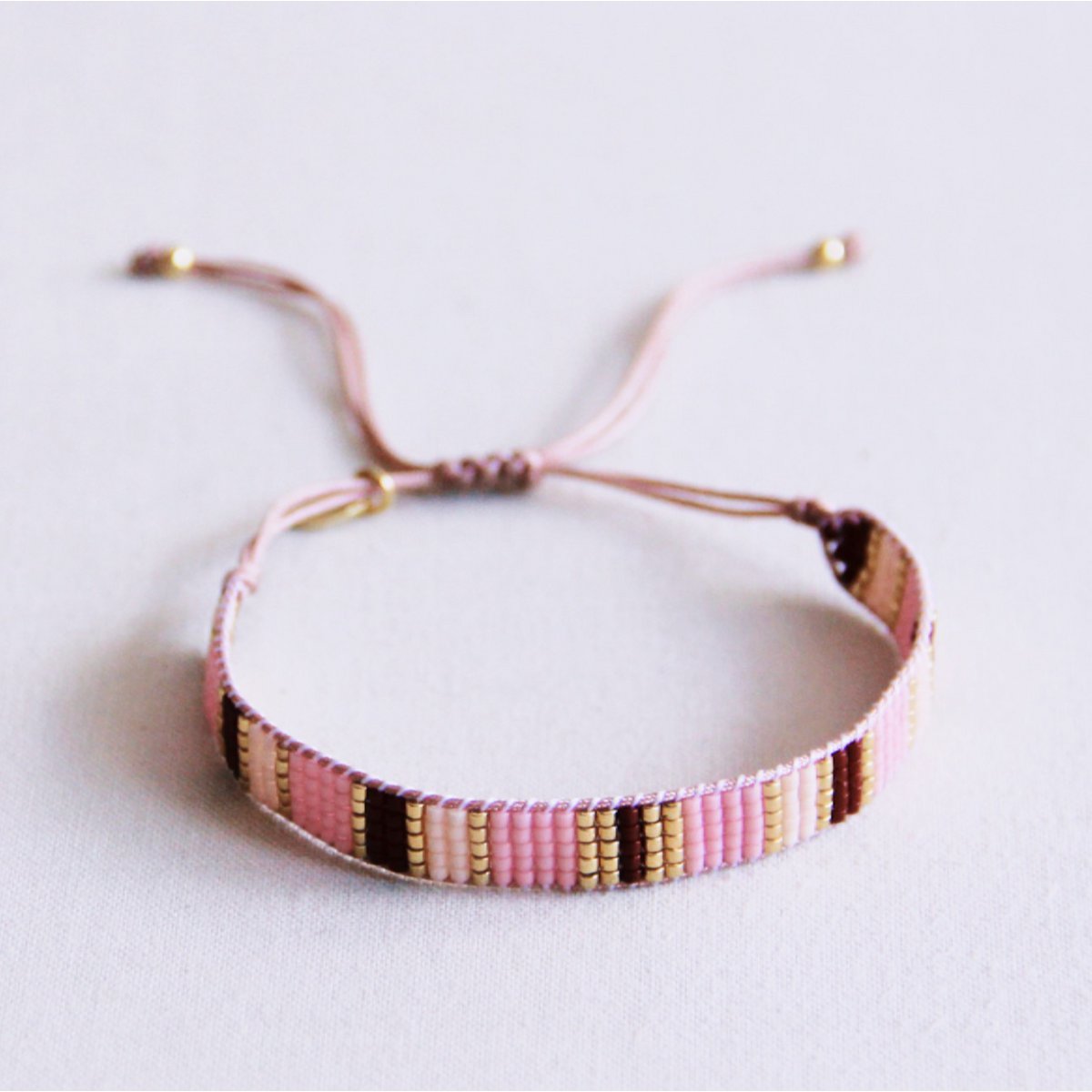 BAZOU Weven Bracelet Striped - naakt/roze/bruin
