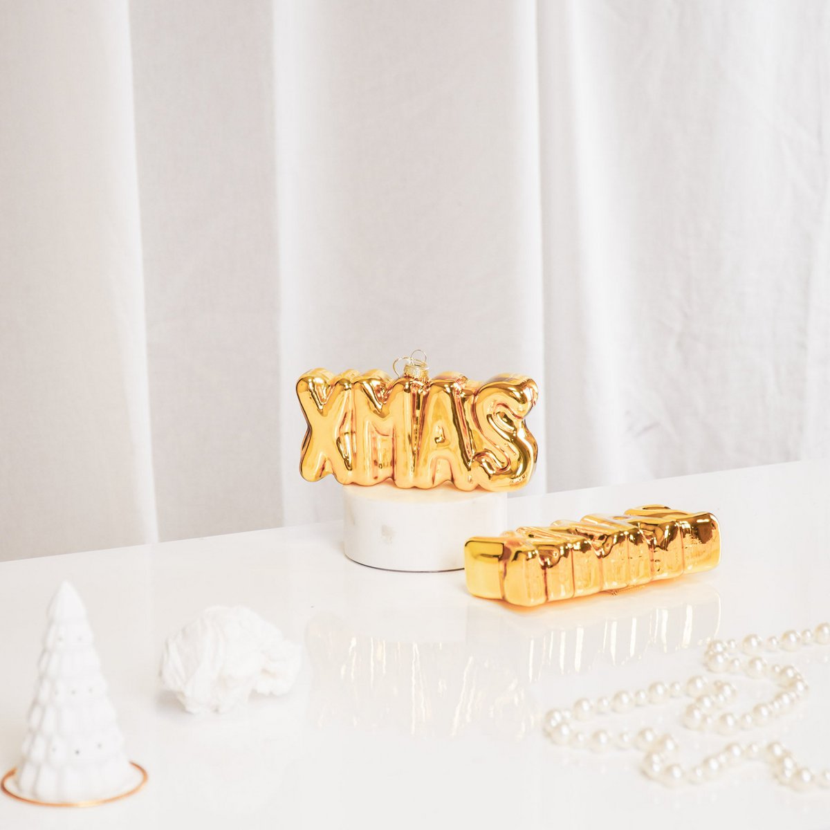 Ornament Kersthanger XMAS -Goud - Glas - 4,5x3,5x7,5cm