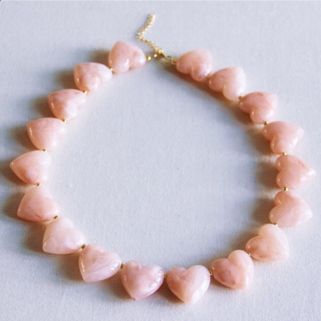 BAZOU XL Hart Bead ketting - lichtroze